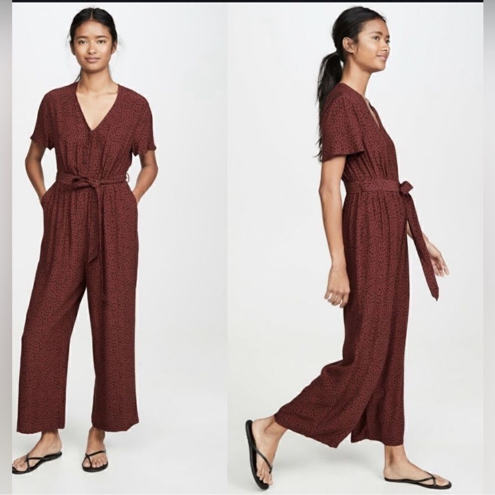 Rails Rust Spotted Jet V Neck Wide Leg Jumpsuit Size Small